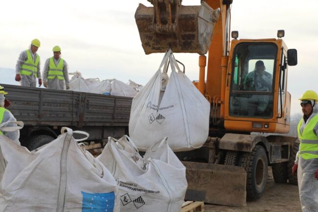 UN big bags filled with obsolete pesticides, Darkat Village, Tajikistan, Environmental Health and Pollution Management Institute, EHPMI, Peshsaf