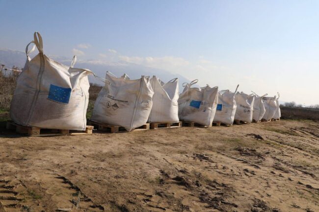 UN big bags filled with obsolete pesticides, Darkat Village, Tajikistan, Environmental Health and Pollution Management Institute, EHPMI, Peshsaf