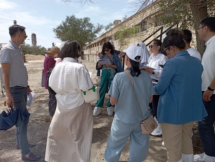 Participants inspecting a contaminated-site field location in Kazakhstan.